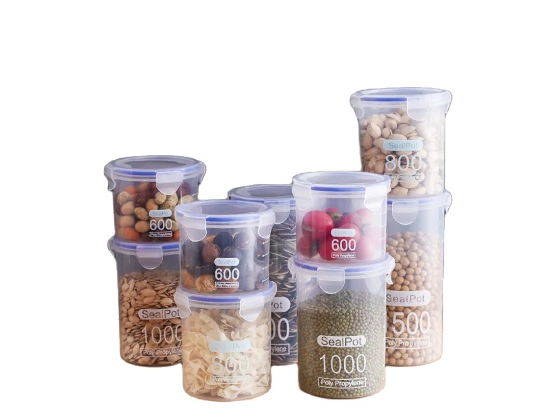 Contenedor de plástico transparente, de gran capacidad y resistente a la humedad para almacenar granos y otros alimentos. Mdug