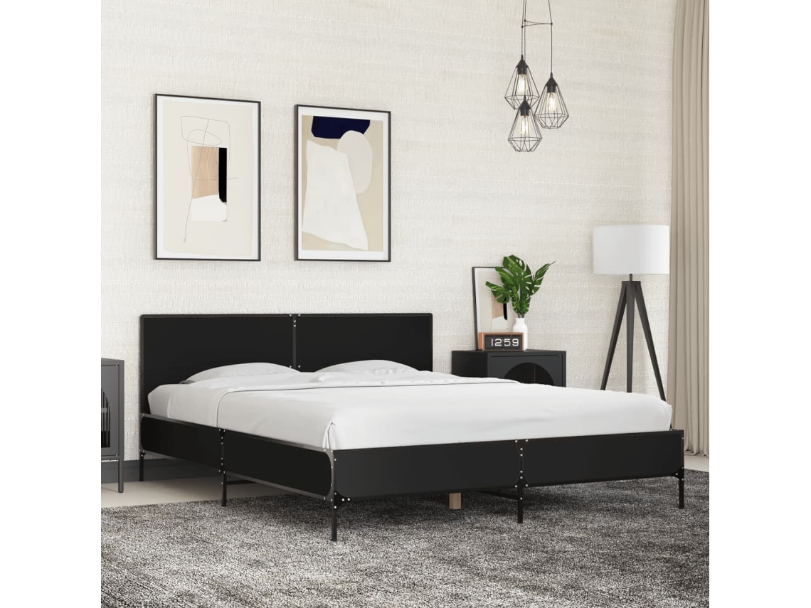 Estructura De Cama Madera De Ingeniería Y Metal Negro 150x200cm