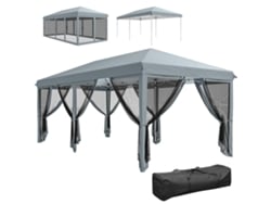 Tenda Dobrável 585x295x270 Cm Tenda De Jardim Com 6 Mosquiteiros Bolsa De Transporte E Estrutura De Aço Cinza