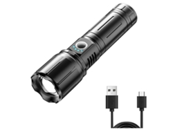 Linterna portátil Yunzii B08 con zoom, 1500 lúmenes, recargable, resistente al agua, color negro