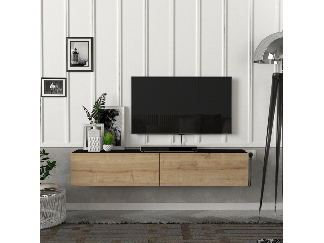 Mueble de TV [EN.CASA] Toivakka (135 x 31 x 25 cm - Aglomerado - Negro)