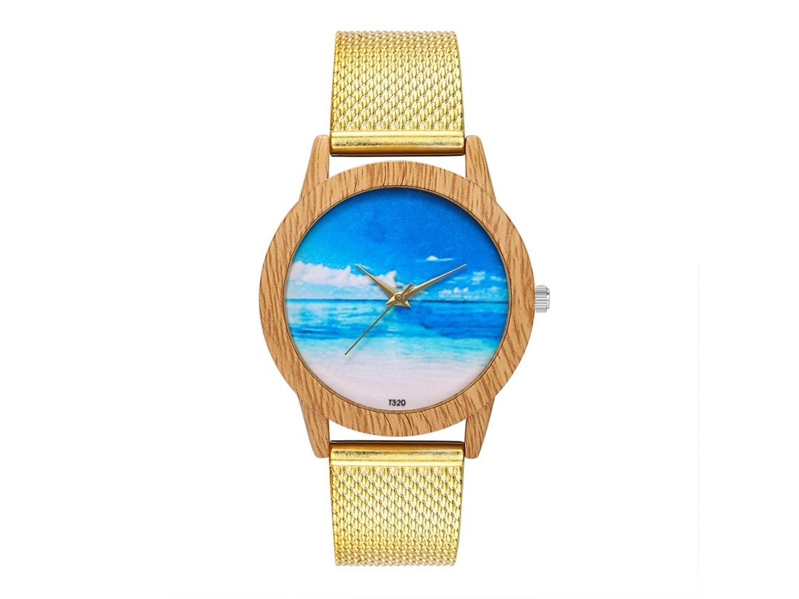 Reloj Analógico De Cuarzo Unisex Con Correa De Malla Azul Y Dorado Zhoulianfa