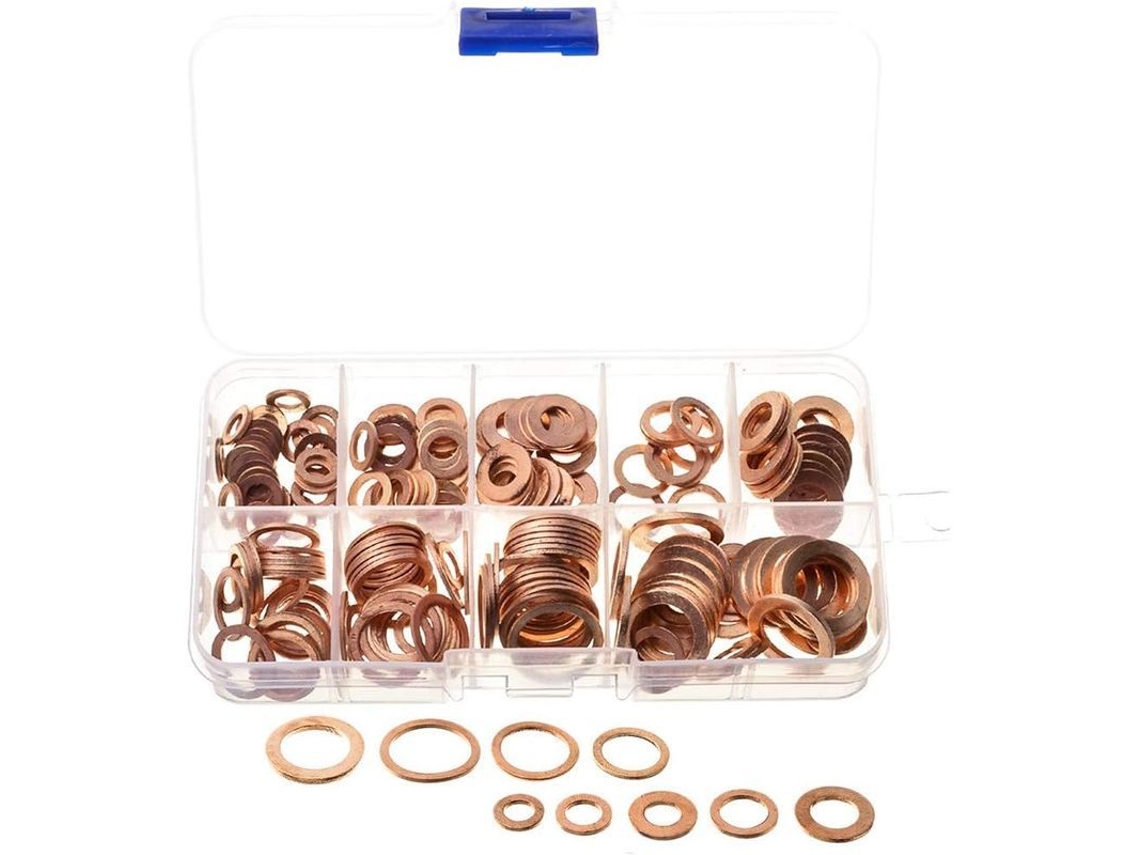 200 Guarniciones De Cobre Para Tapon De Aceite, 9 Tamaños M5-m14, Para Coches, Motores Y Maquinaria