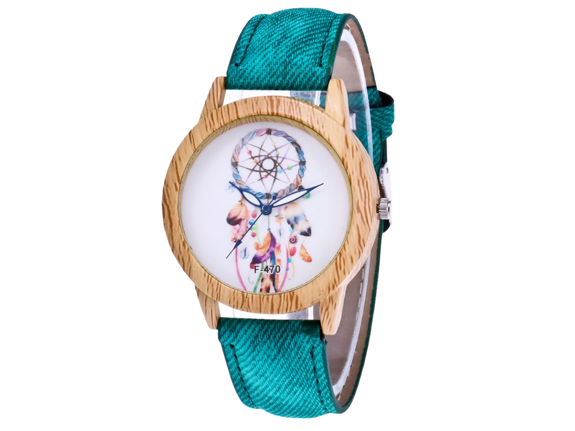 Reloj De Pulsera Analógico De Cuarzo Unisex De Mezclilla Verde, Estilo Moderno.
