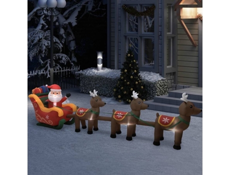 vidaXL Adorno inflable de Navidad Papá Noel y renos LED 490 cm