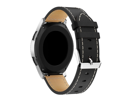 Correa de piel auténtica 22mm ajustable con costura blanca para Samsung Galaxy Watch 46mm - negro