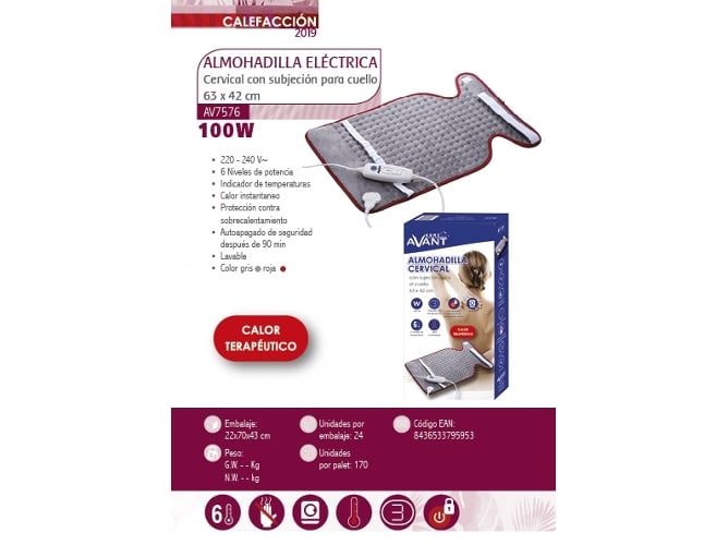 Almohada Electrica AVANT HOME Calor Terapéutico Cervical (100 w - 6 temperaturas)