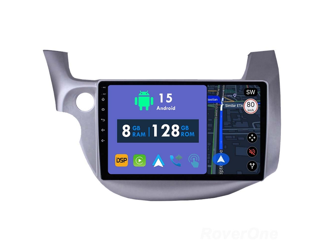 Coche Radio Android Auto Autoradio 8GB RAM 128G ROM CarPlay Navegación GPS Pantalla Táctil RoverOne para Honda Jazz 2 GG 2008 - 2014 Fit 2 GE 2007 - 2014 