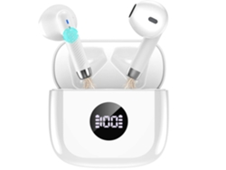 Auriculares estéreo Bluetooth con HiFi, horas de reproducción, pantalla digital, Bluetooth, resistentes al agua, blancos