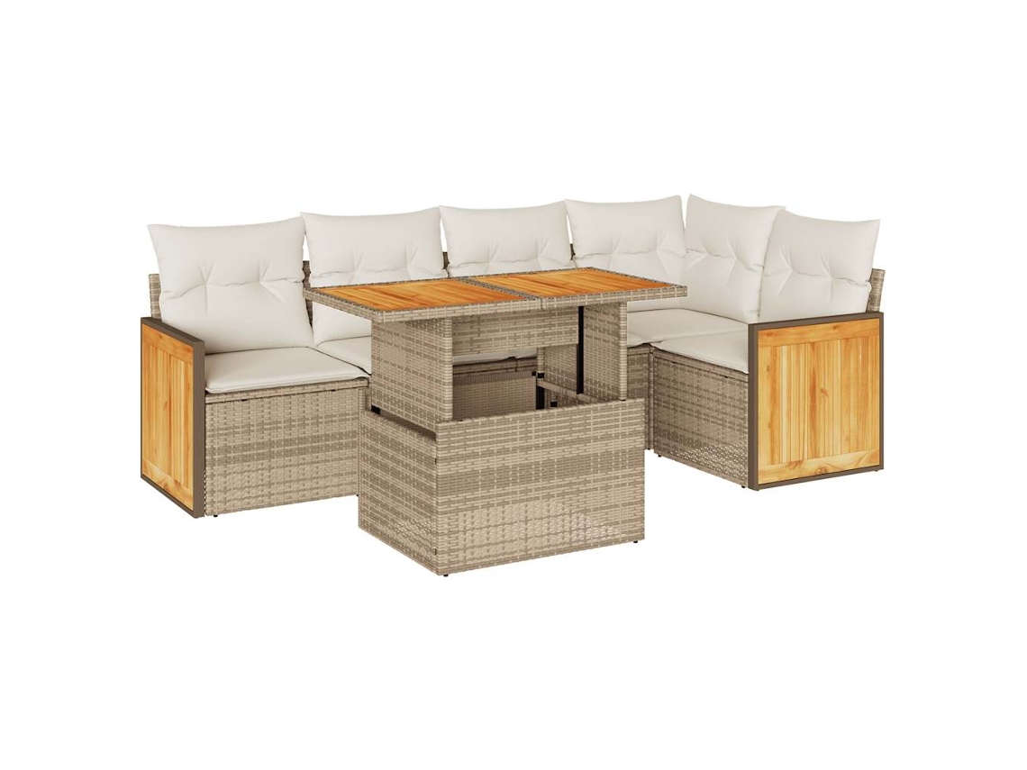 Conjunto 6 sofás jardín y cojines VIDAXL ratán sintético acacia beige
