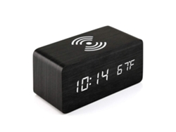 Reloj despertador de madera con carga inalámbrica Qi, LED, para iPhone Samsung RNEMITERY