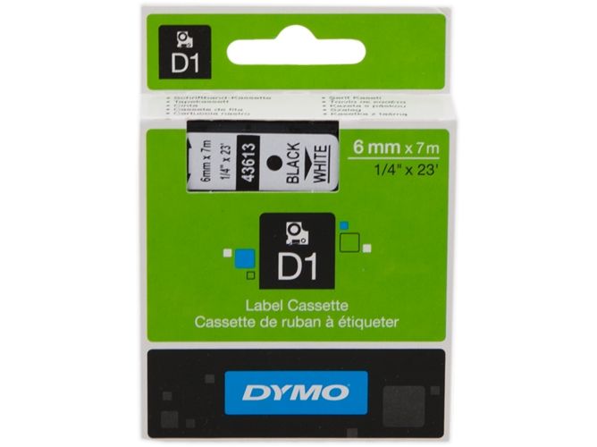 Cinta Etiquetas DYMO D1 6MMX7M Negro/Blanco S0720780