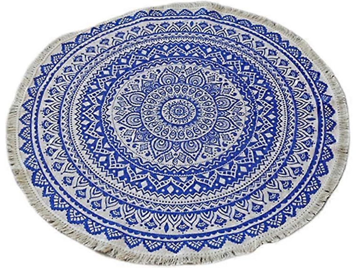 Omni-alfombra Redonda De Poliéster Tejida A Mano Con Borlas Antideslizante Lavable Para Sala De Estar Decorativa Azul