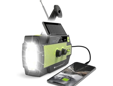 Radio Tiempo de manivela de emergencia solar con cargador de teléfono móvil con lámpara de lectura