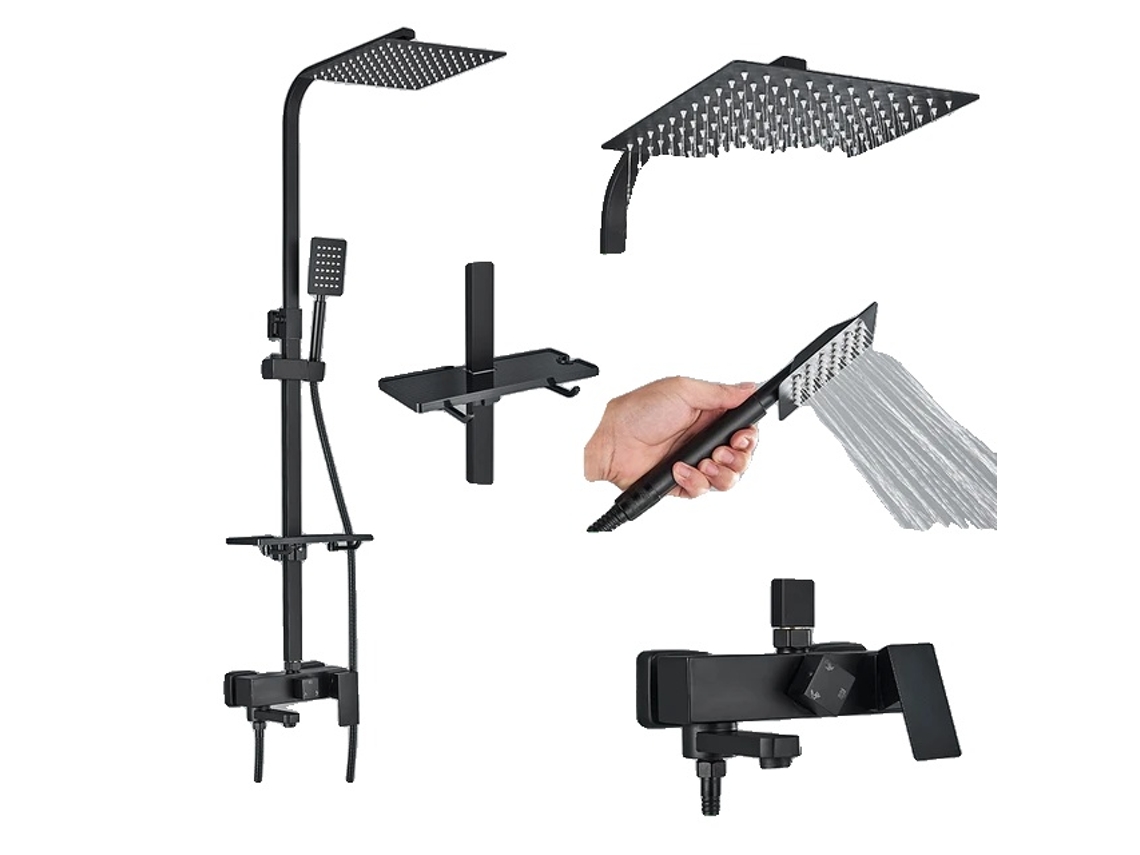 Juego de grifo de ducha para baño, diseño de cascada, sistema de montaje en pared, negro, diámetro de 10 pulgadas