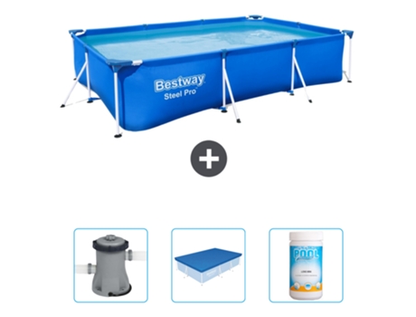 Piscina BESTWAY Rectangular Steel Pro - 300 x 201 x 66 cm - Azul - Incluida Bomba - Cubrir - Cloro