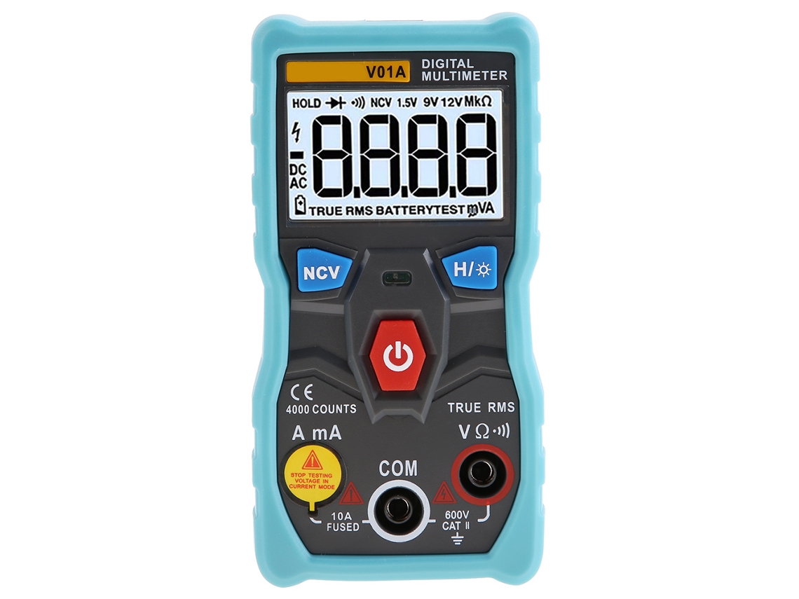 Multímetro Digital Aneng V01a Con Rango Automático, Rms Verdadero, Función Ncv Y Retroiluminación (azul)