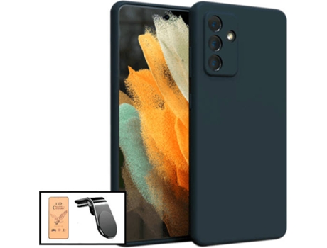 Kit Cristal Templado CeramicGlass Full Cover, Funda Silicona y Soporte Magnético L Safe Driving Coche Samsung Galaxy M52 5G PHONECARE Negro
