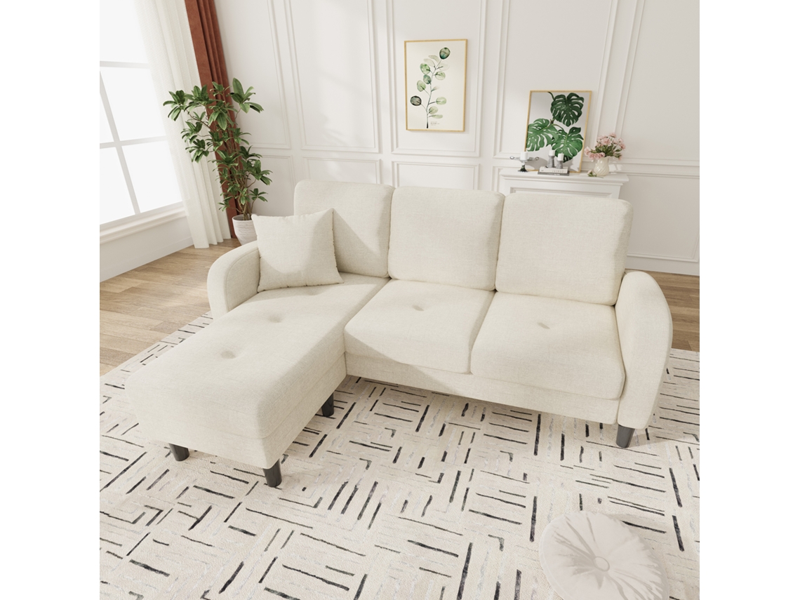 Sofá Esquinero 3 Plazas 166x118x77 Cm - Chaiselongue, Algodón-lino, Modular - Beige