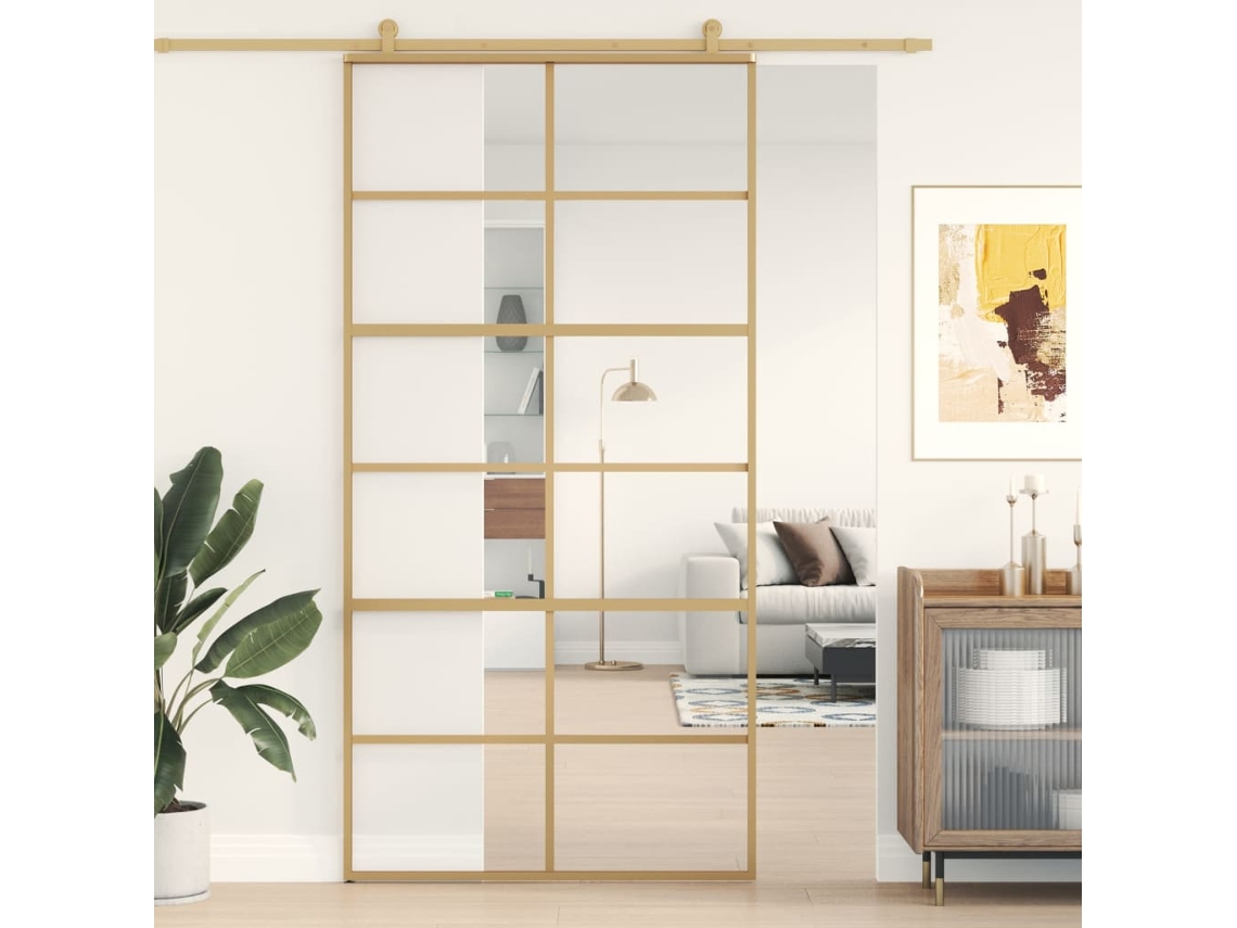Puerta corrediza | Puerta corredera de 102,5 x 205 cm, ESG, vidrio/aluminio dorado, WSD865002, Lovely Home