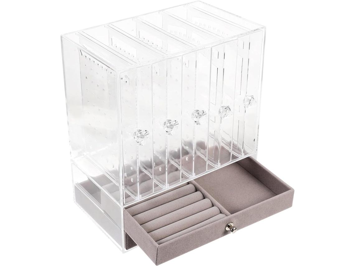 Joyería Acrílica Transparente Compartimentos Capas Organizador Joyas Collares Pendientes Múltiples Encimera