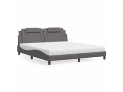 Cama Con Colchón Cuero Sintético Gris 180x200 Cm
