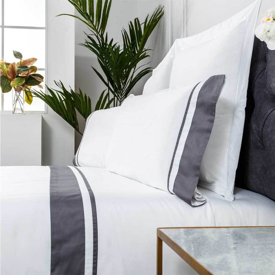 Cotton Artean Juego de sabanas saten algodon egipcio 300 hilos blanco y gris oscuro cama 150 190200. 100