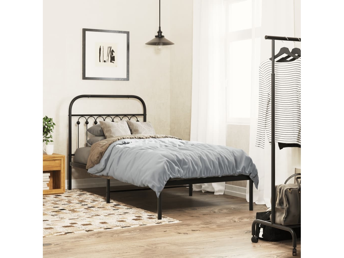 Estructura Cama Sin Colchón Con Cabecero Metal Negro 90x190 Cm