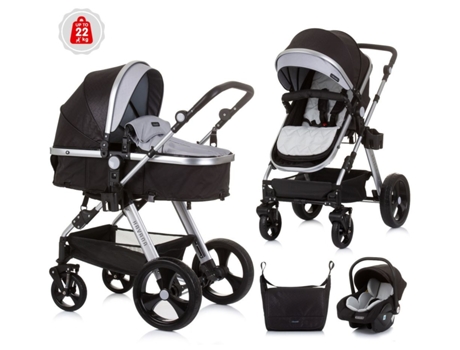 Carrito de bebé HAVANA trio convertible hasta 22 Kg con bolso y mosquitera obsidian silver CHIPOLINO