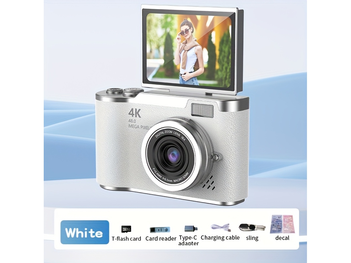 Cámara digital Gertiz 4k HD para selfies y vlogs, color blanco