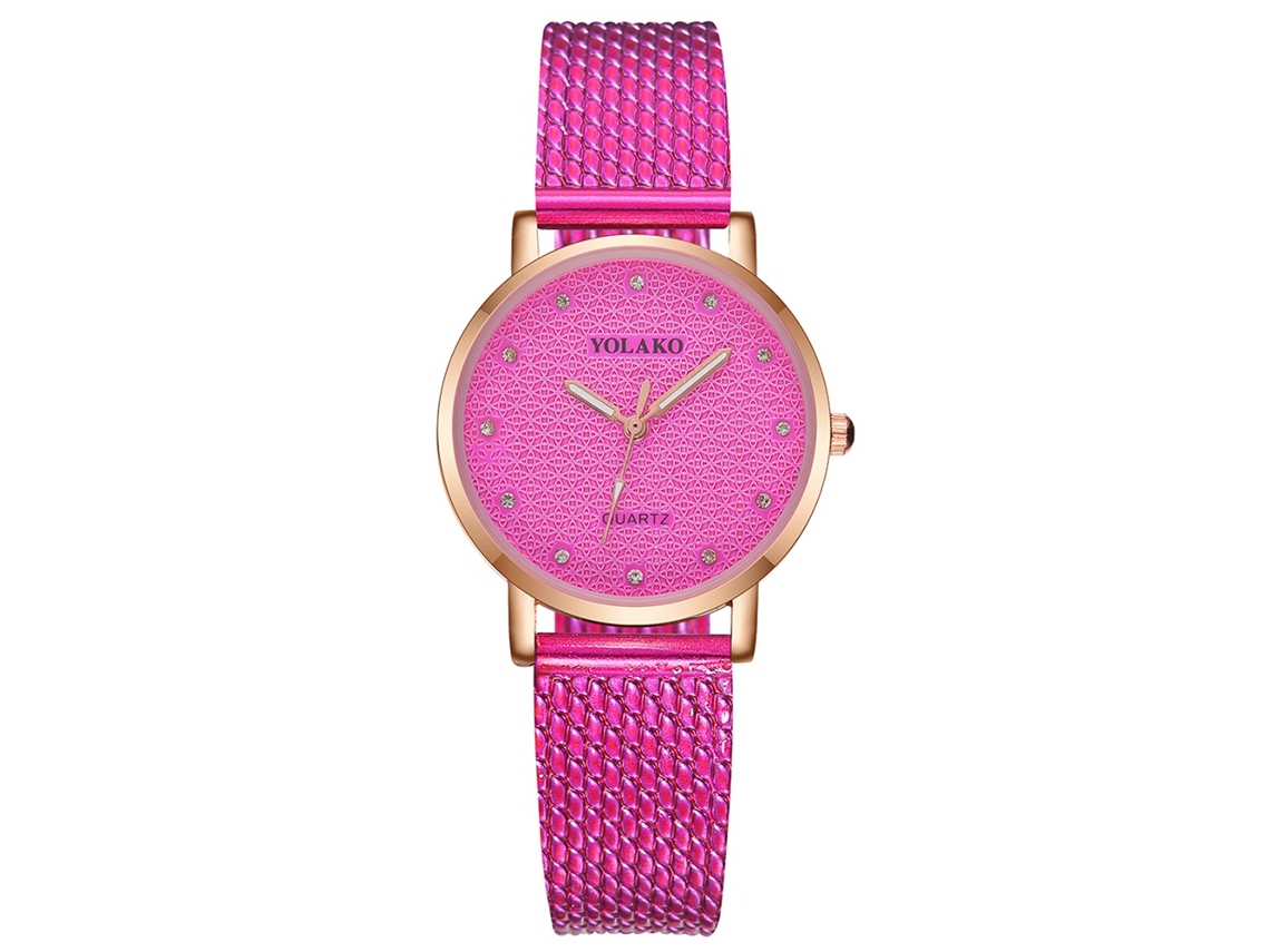 Reloj De Pulsera De Cuarzo Para Mujer Yolako Con Correa De Plástico Rosa Intenso.