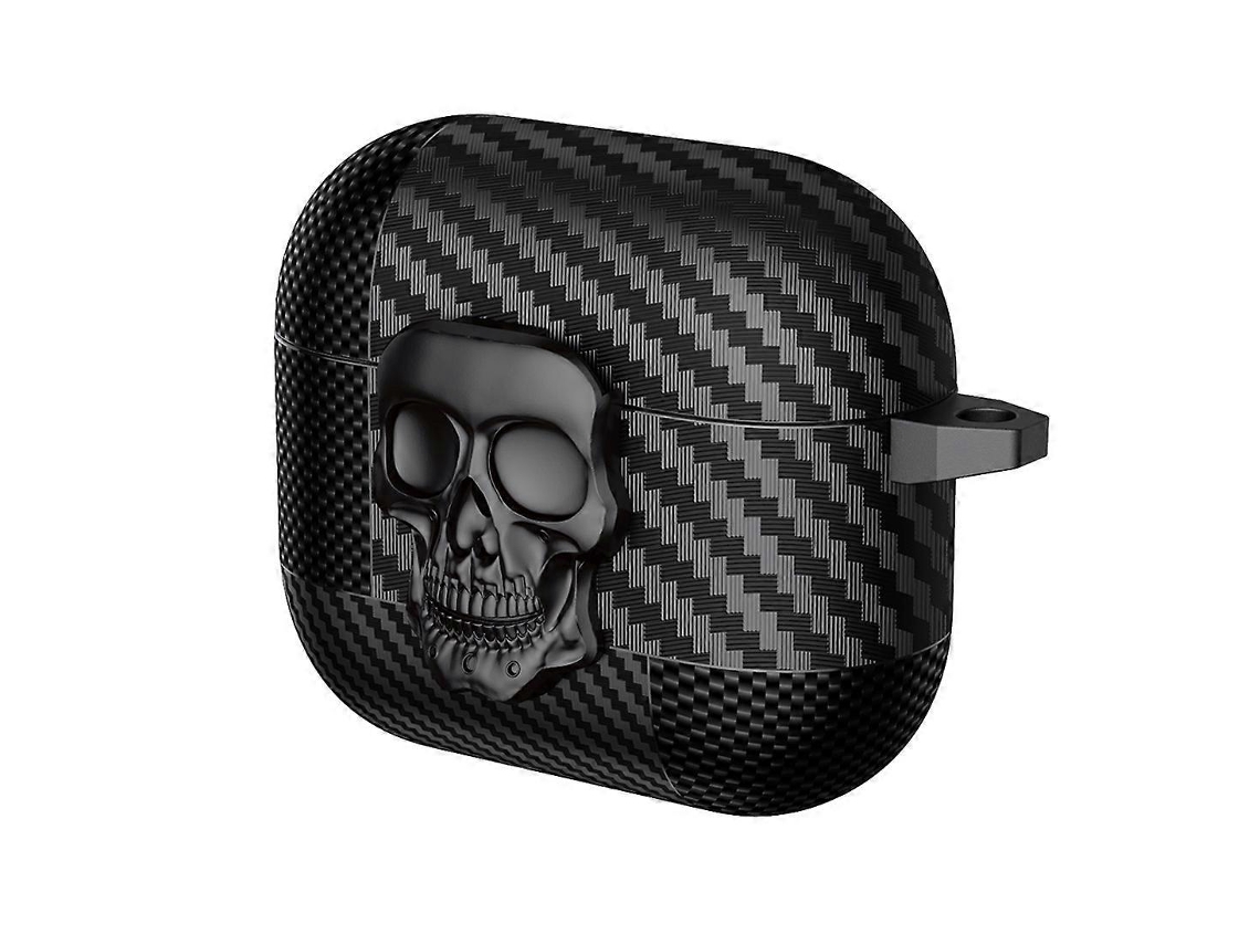 Estuche protector de fibra de carbono con estampado de calavera GIECY para auriculares Bluetooth