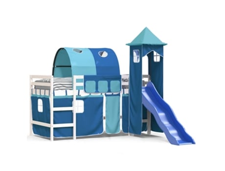 Cama alta para niños VIDAXL con torre madera pino azul (90x200 cm)