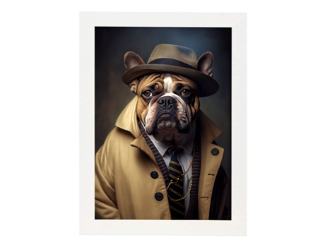 NACNIC Lámina Bulldog 2 Dinámico En Estilo Fotografía A Todo Color. Divertidas Ilustraciones Realistas De Animales Con Ropa Humana A4 Marco Blanco.