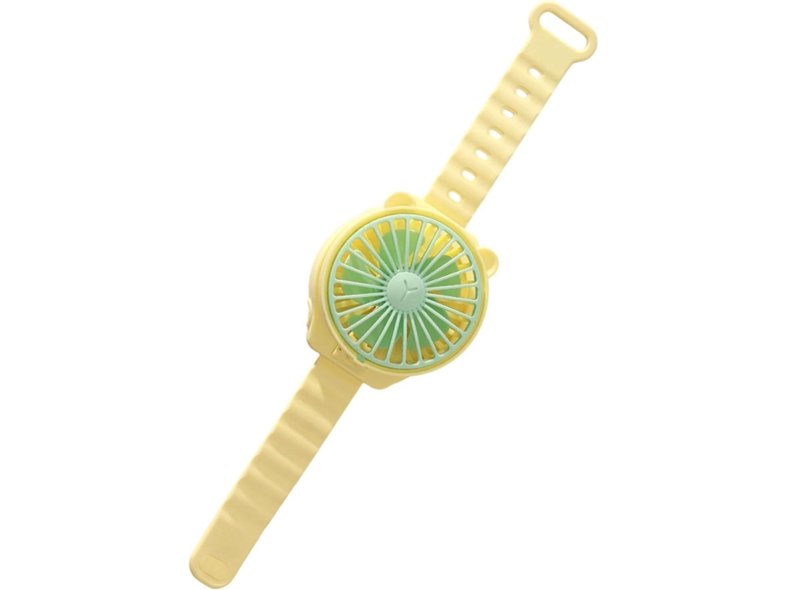 (amarillo) Ventilador de reloj portátil, compacto y liviano con diseño de dibujos animados, adecuado para uso en interiores y exteriores.