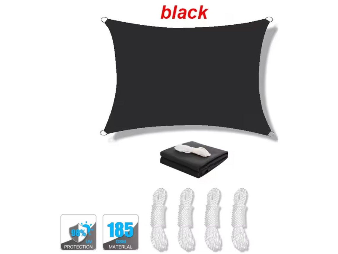 Toldo Vela De Sombra Impermeable Y Protección Uv Con Cuerdas Para Jardín Y Patio,negro/3x3m Gertiz