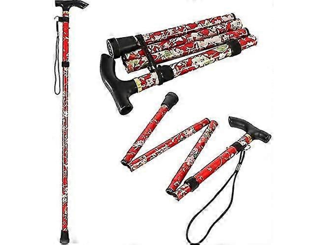 Bastón plegable ajustable de aluminio con estampado floral, ideal para senderismo y acampada. Ayuda de movilidad duradera.