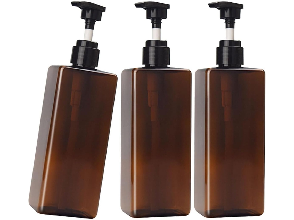 Kit De 3 Frascos Dispensadores De Boca Larga Com Design Simples Para Shampoo E Sabonete, 500ml, Em Pet, Ideais E