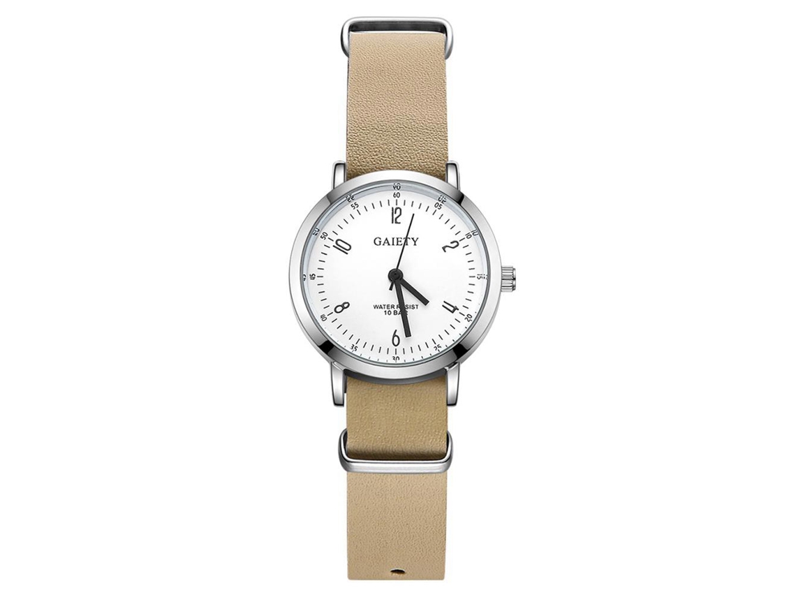 Reloj De Pulsera Para Hombre Analógico De Cuarzo Con Caja De Aleación Redonda Y Correa Pu Beige