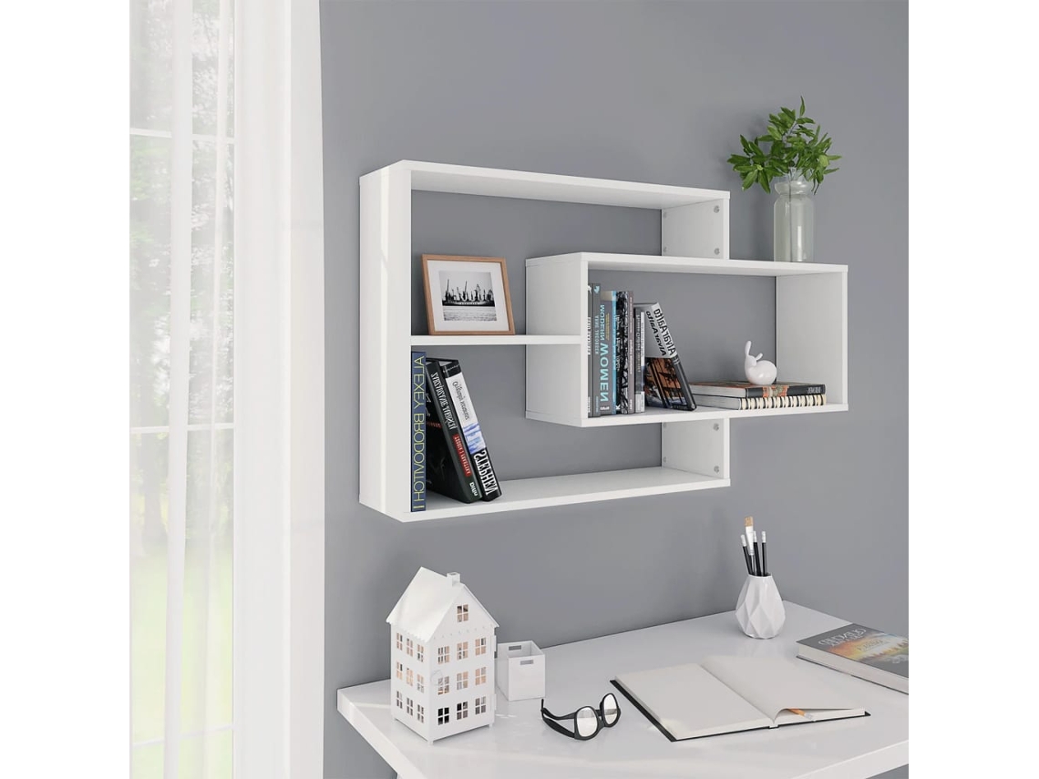 Estantes de pared de madera contrachapada blanco 104x20x58,5 cm