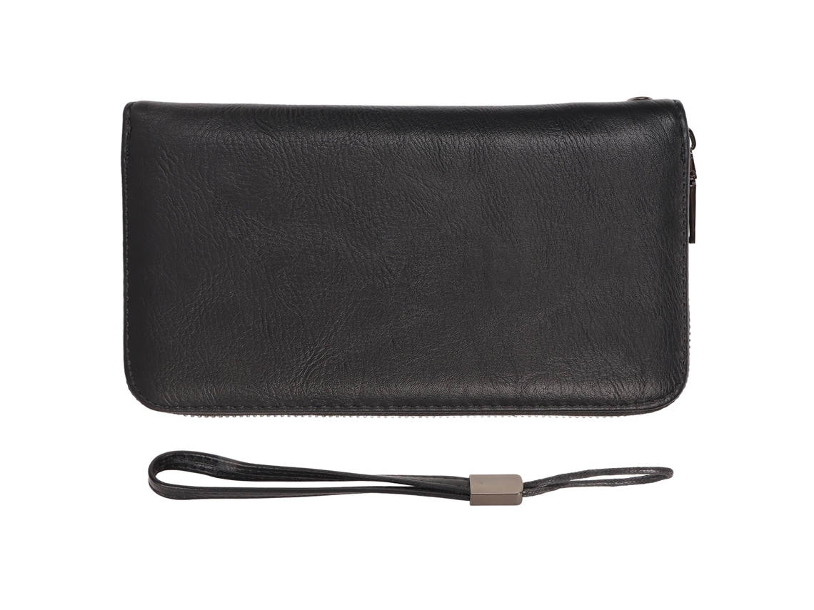 Cartera De Tarjetas De Crédito De Cuero Pu Con 36 Ranuras, Cierre Zipper Largo Y Correa, Para Tarjetas Id Y Efectivo Negro