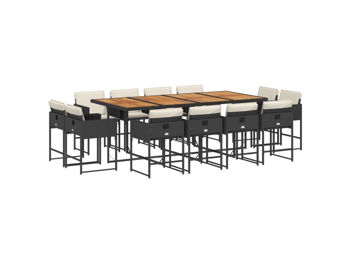 Juego de 13 piezas de comedor de jardín con cojines de mimbre, color negro, EXCLUSIVA DE LA CASA