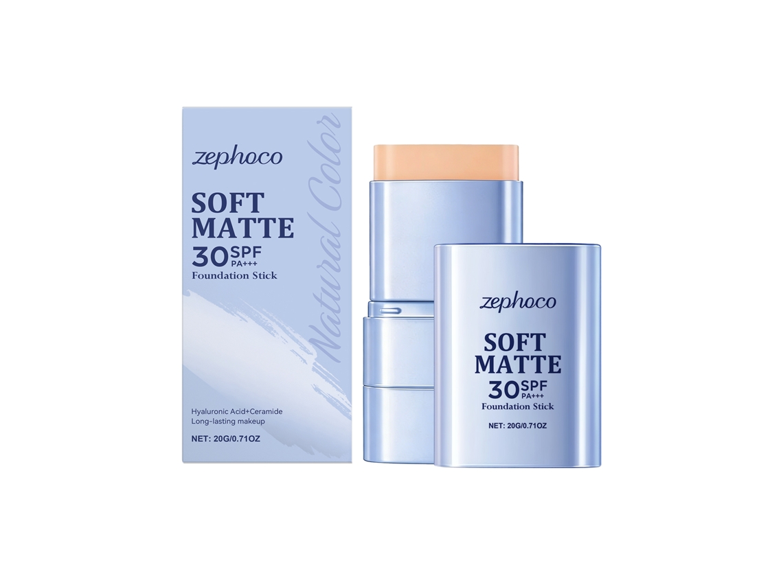 Brocha para base de maquillaje mate 2 en 1, tono natural.