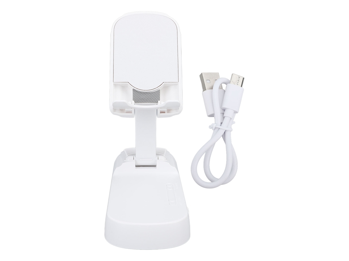 2026-soporte Para Teléfono Móvil Con Altavoz Bluetooth Plegable De Escritorio Con Batería 1800mah Blanco