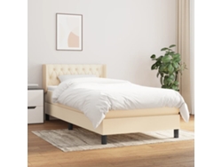 Cama Box Spring Con Colchón Tela Color Crema 90x190 Cm
