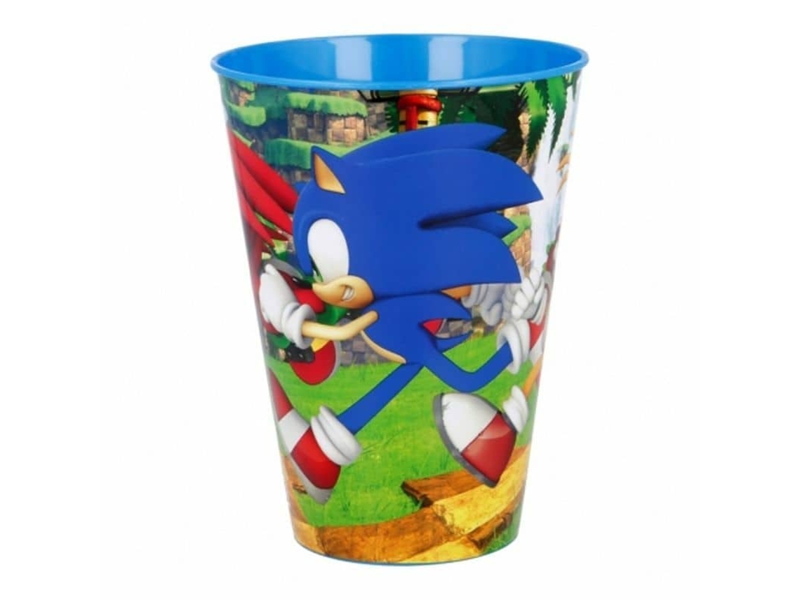 Vaso Grande Color Azul Con Imágenes Del Videojuego Sonic 430 Ml 40506 P23stor
