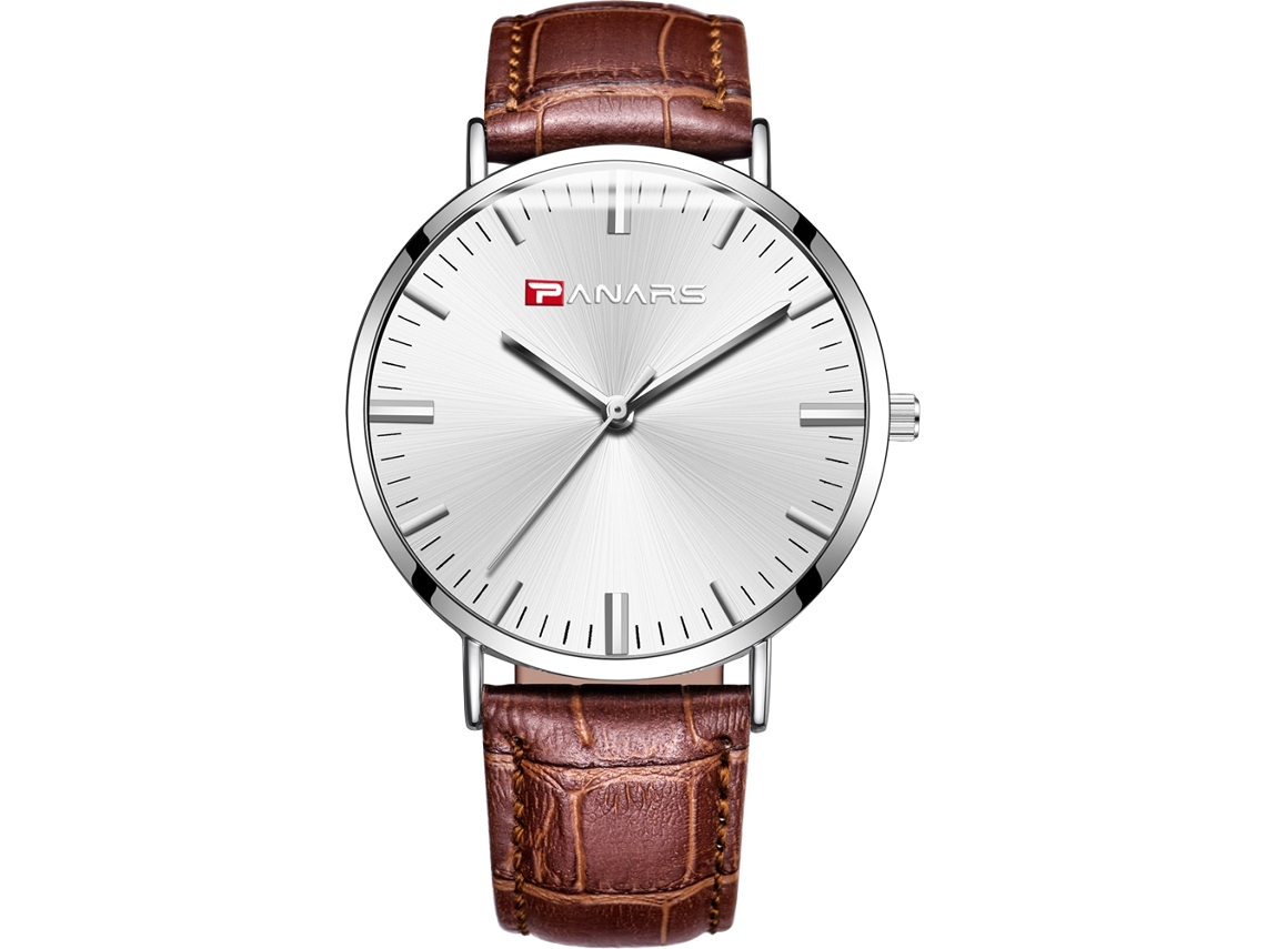 Reloj De Pulsera Sencillo E Informal De Cuarzo Para Hombre Con Correa De Piel Sintética Marrón Y Esfera Blanca.