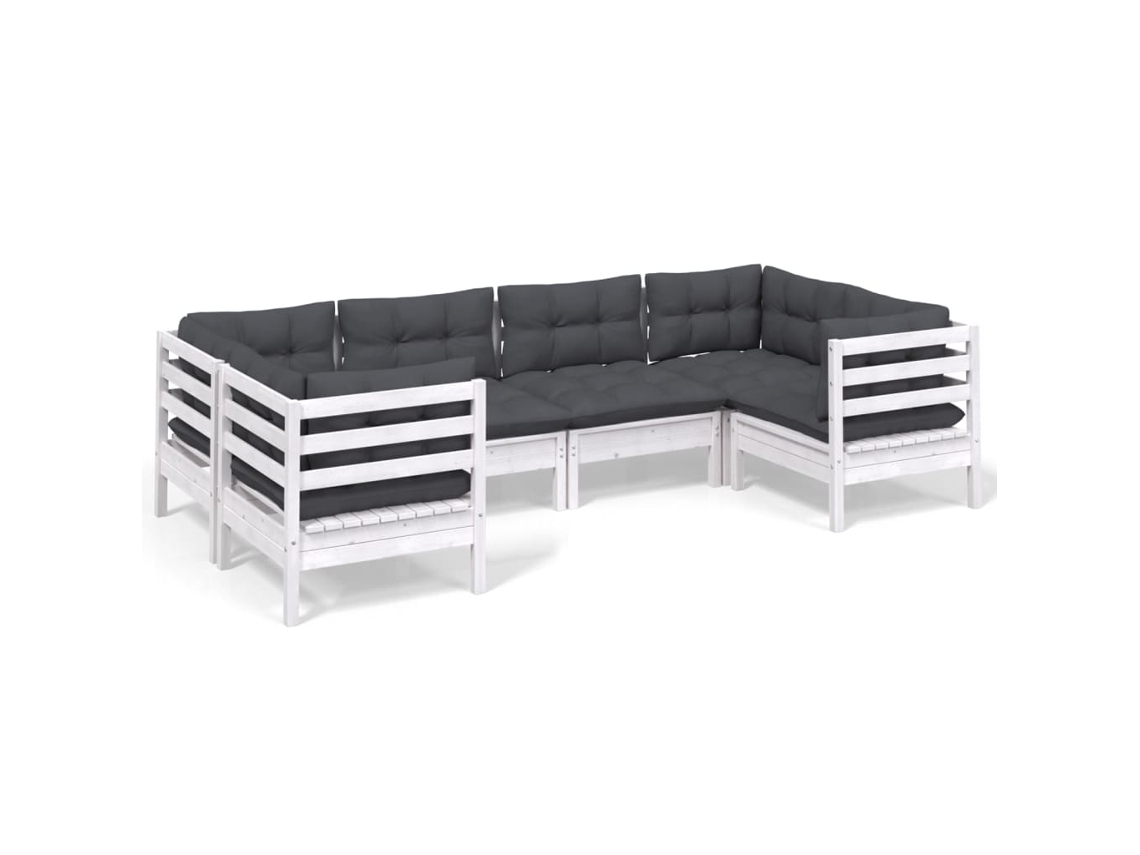 Maison Exclusive - Muebles De Jardín 6 Pzas Con Cojines Blanco Madera De Pino
