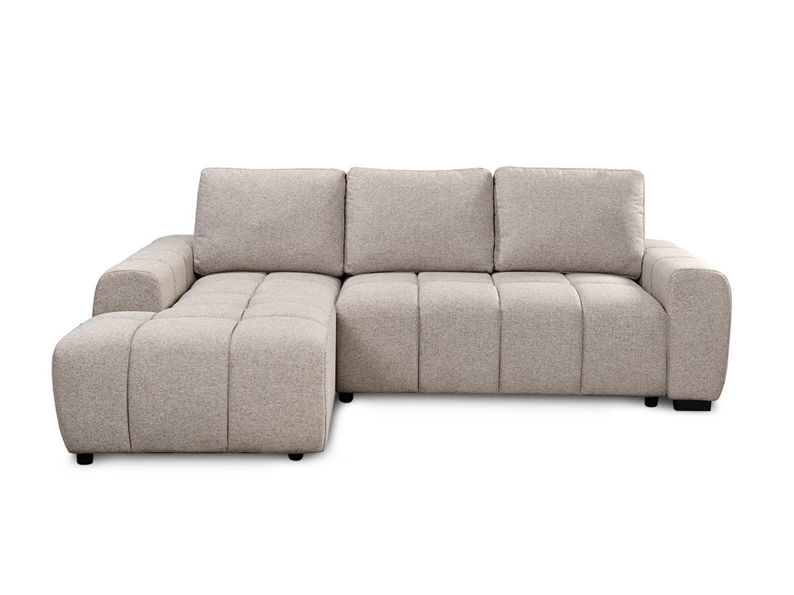 Sofá cama Nuvola con chaise longue y cómoda, 258 cm, beige, chaise longue a la izquierda