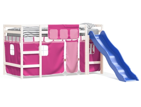 Cama alta para niños VIDAXL con cortinas madera pino rosa (80x200cm)